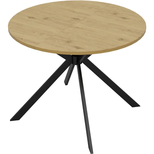 SONNENH Ronde uitschuifbare eettafel met metalen sterpoten - MDF - 100 tot 140 cm - Houtlook Natuurlijke houtlook / Zwart