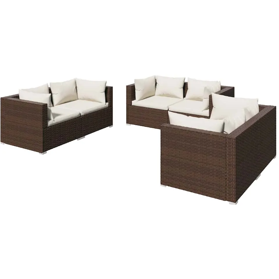 vidaXL 6-delige Loungeset met kussens poly rattan bruin