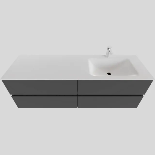 Boss & Wessing Badkamermeubel Solid Surface BWS Oslo 200x46 cm Mat Antraciet Wasbak Rechts (1 kraangat, 4 lades)