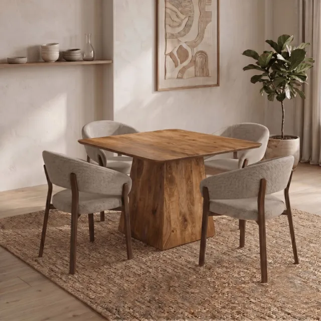 Mahom Mangohouten Eettafel Nova Vierkant 110x110 cm Mahom Industrieel - Dinertafel van Mangohout & Metaal - Industriële Eettafel Bruin