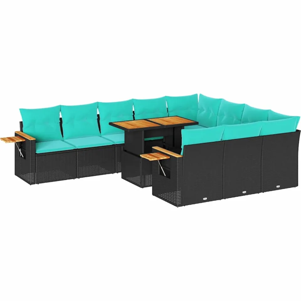 vidaXL 11-delige Loungeset met kussens poly rattan acacia zwart, foto 3