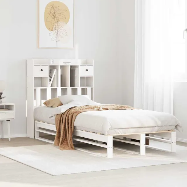 vidaXL Bed met boekenkast zonder matras grenenhout wit 90x200 cm