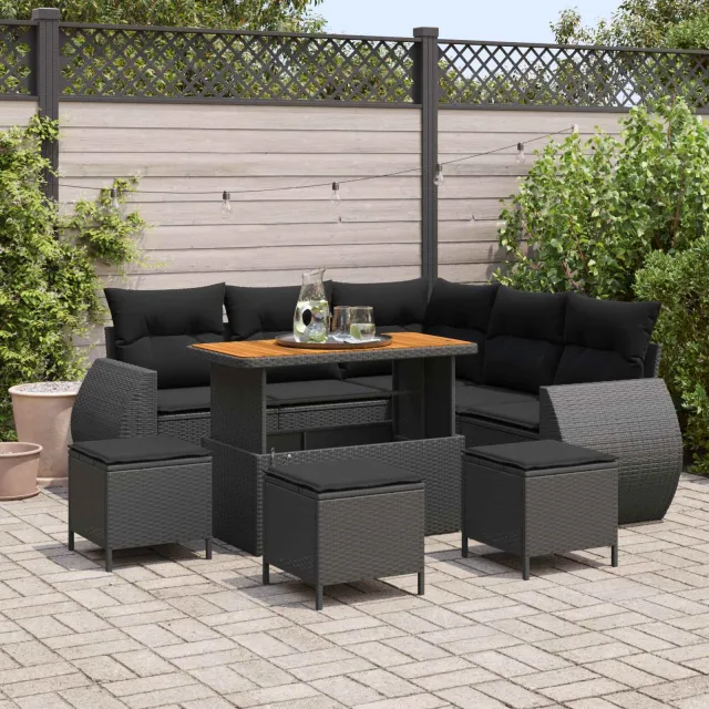 vidaXL Tuinbankenset 9 st Zwart poly rattan, foto 2
