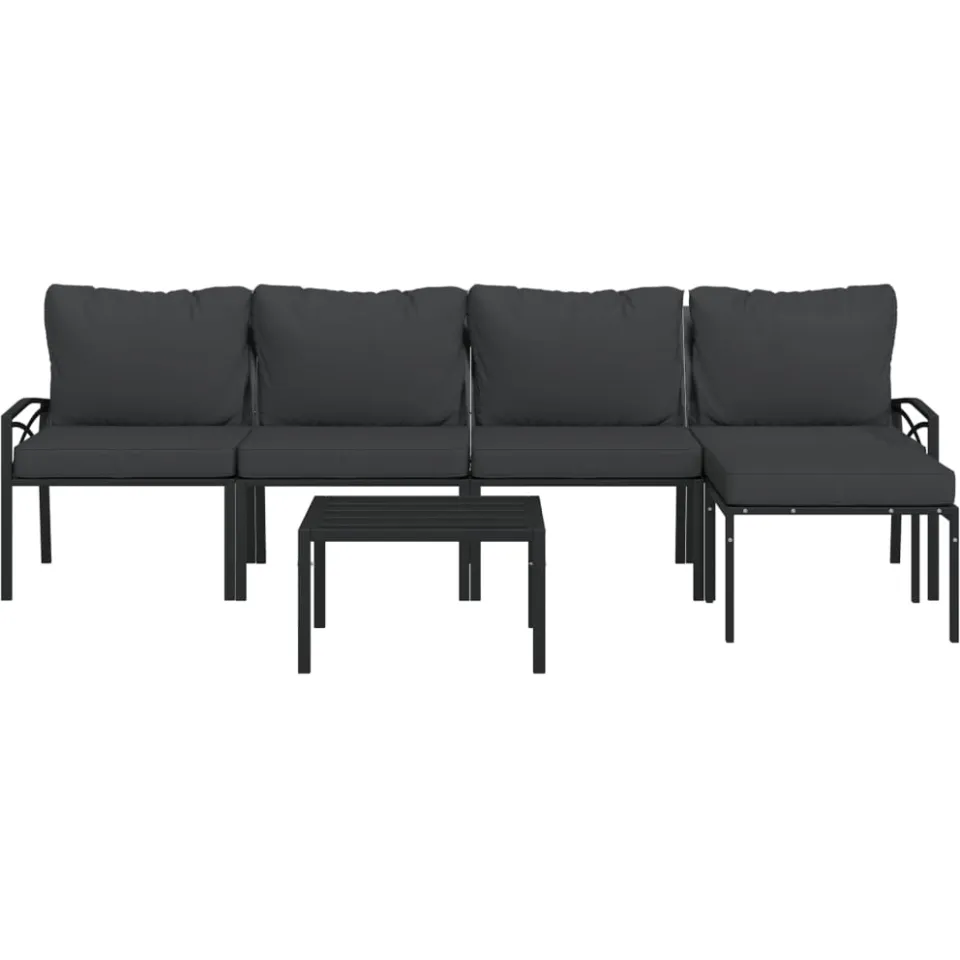 vidaXL 6-delige Loungeset met kussens staal grijs Zwart