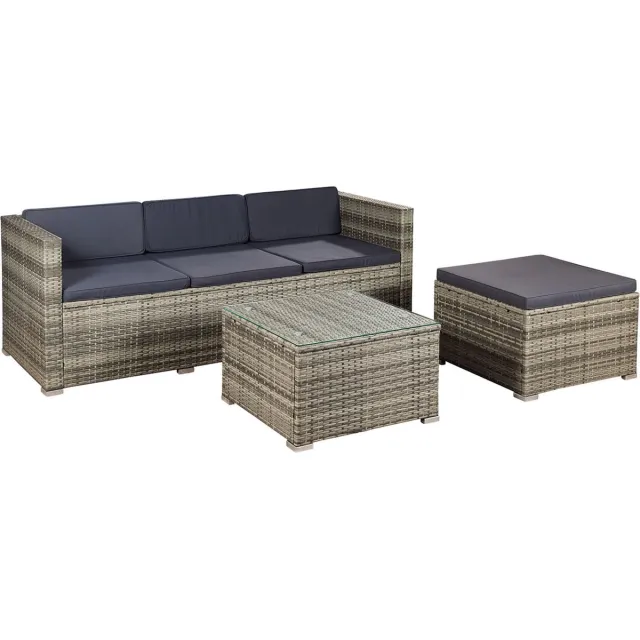 Juskys Loungeset Punta Cana - M - Polyrotan grijs