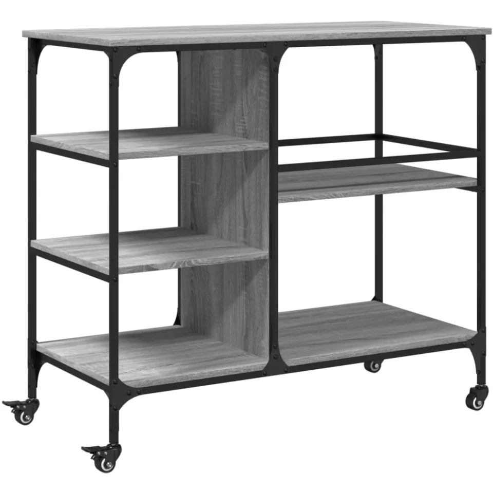vidaXL Keukentrolley 100x45x89,5 cm bewerkt hout grijs sonoma eiken