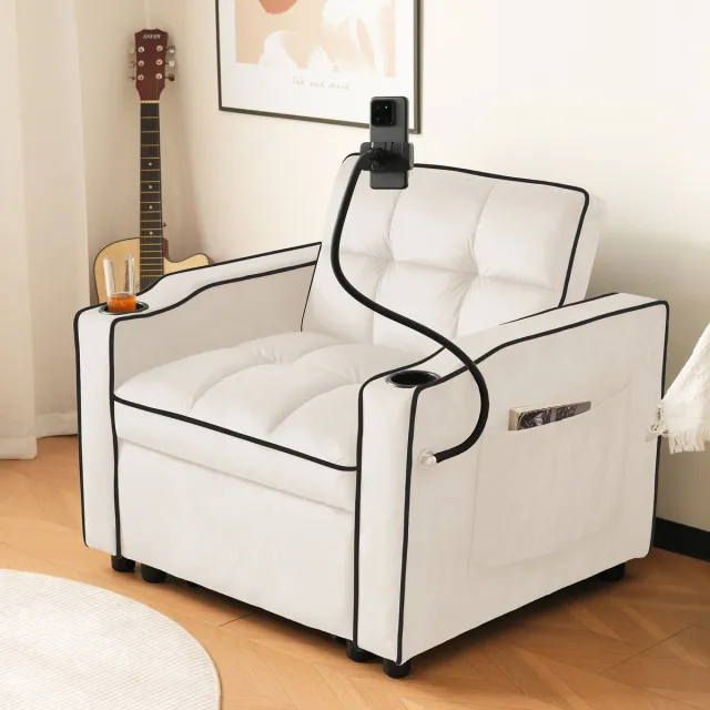 STILVORA Slaapbank 83 X 167 X 76 Cm - 3 In 1 Verstelbaar Met Bekerhouders En Telefoonhouder - Voor Kleine Ruimtes - Fluweel Beige