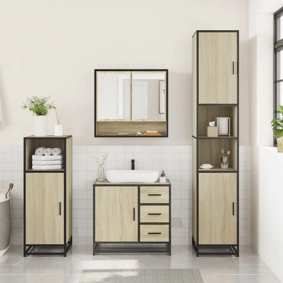 vidaXL 3-delige Badkamermeubelset bewerkt hout sonoma eikenkleurig, foto 2