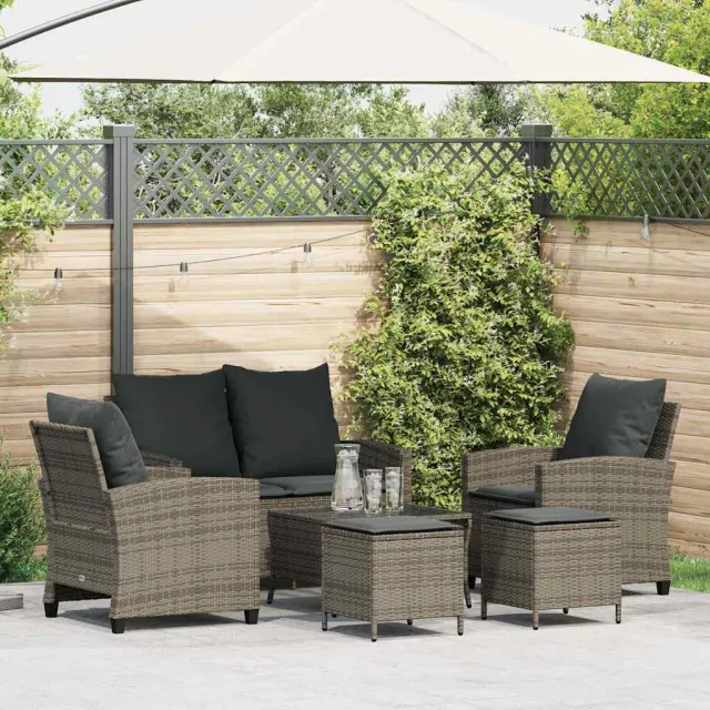 vidaXL 6-delige Loungeset met kussens poly rattan grijs, foto 2