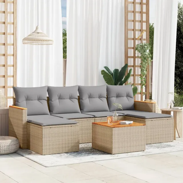 vidaXL Patio Sofa Set 6-zits Mix Beige en Lichtgrijs