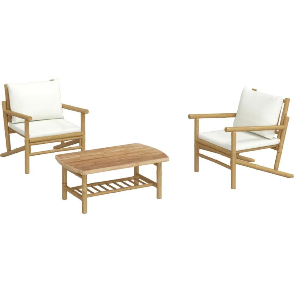 vidaXL 3-delige Loungeset met kussens bamboe crèmewit Bruin