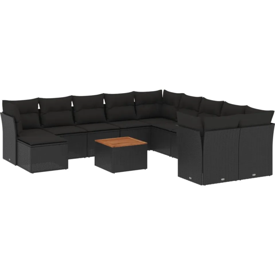 vidaXL 12-delige Loungeset met kussens poly rattan zwart