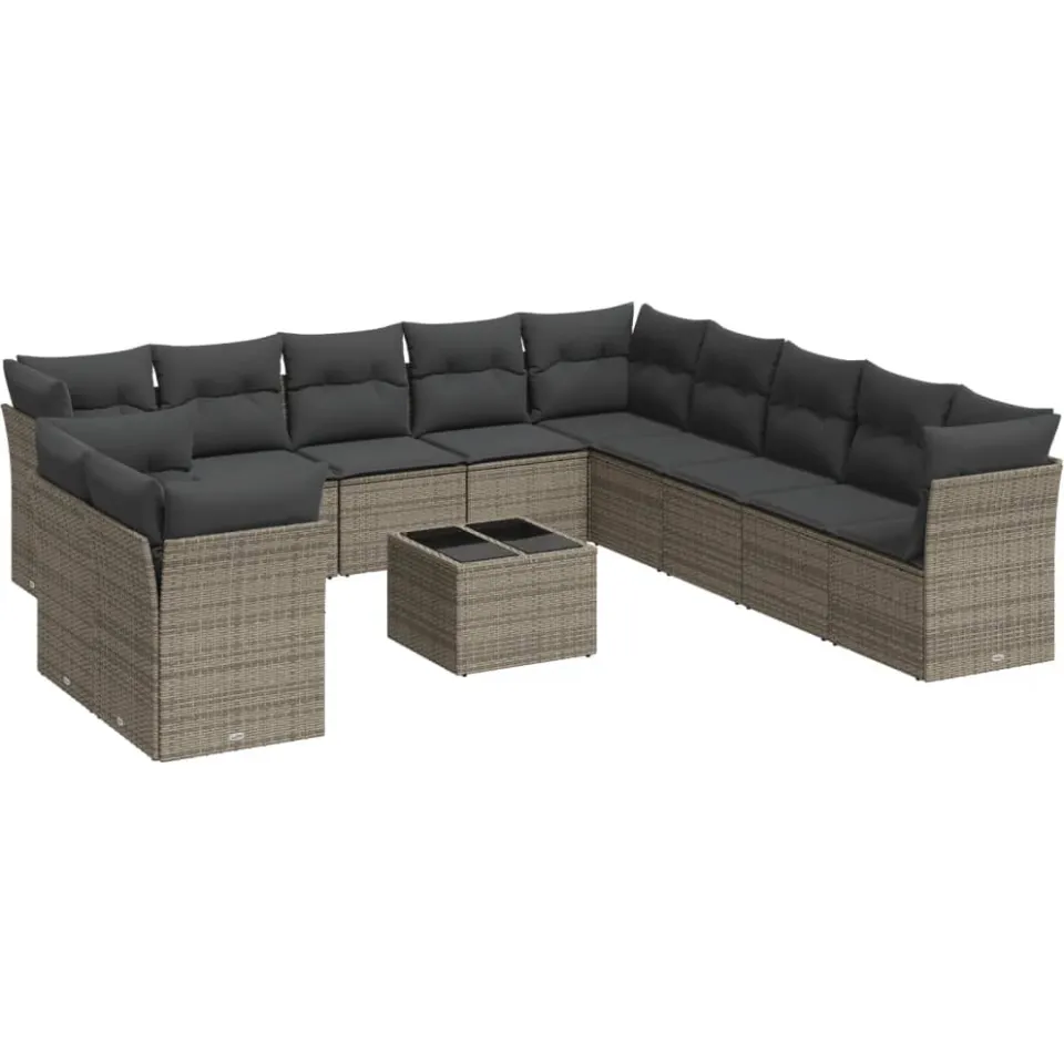 vidaXL 12-delige Loungeset met kussens poly rattan grijs