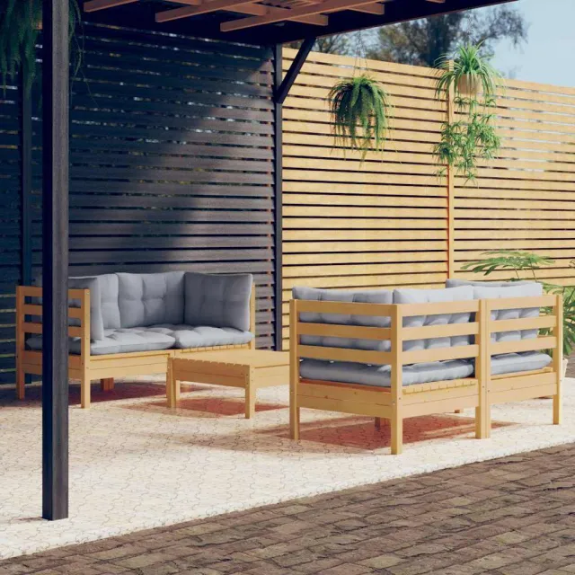 vidaXL 5-delige Loungeset met grijze kussens grenenhout grijs, foto 2