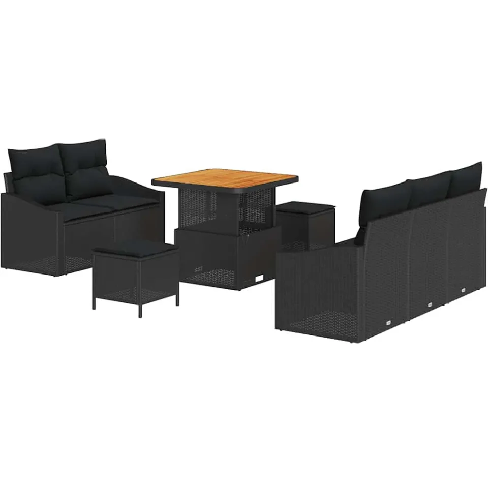 vidaXL Tuinbankenset 8 st Zwart poly rattan