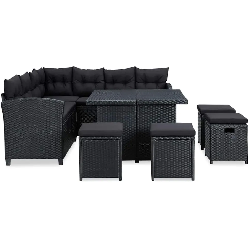 vidaXL 6-delige Loungeset met kussens poly rattan zwart, foto 2