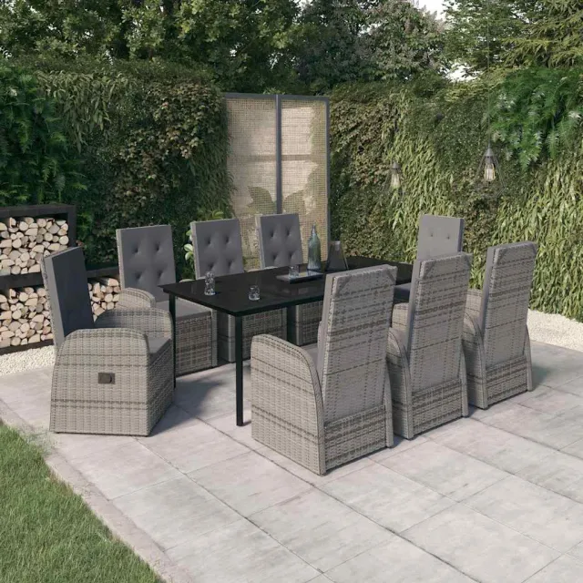 vidaXL 9-delige Tuinset met kussens grijs, foto 2