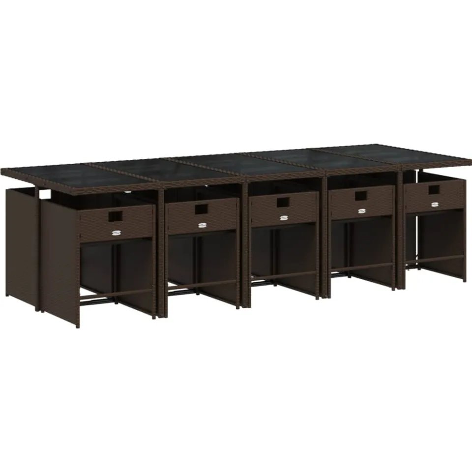 vidaXL 11-delige Tuinset met kussens poly rattan bruin