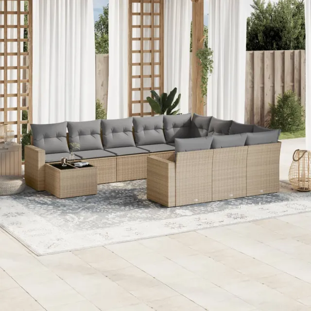 vidaXL 11-delige Tuinset met kussens poly rattan beige, foto 2