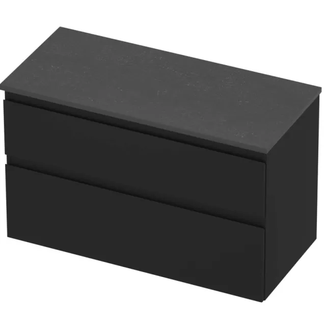 Proline Deck Badmeubelset Hardsteen Asymmetrisch 100x46x55 cm Blue Stone Mat Zwart