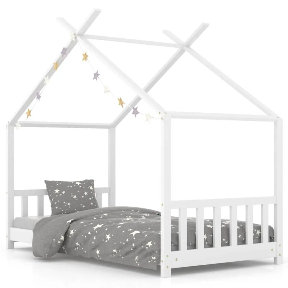 vidaXL Kinderbedframe massief grenenhout wit 80x160 cm, foto 3
