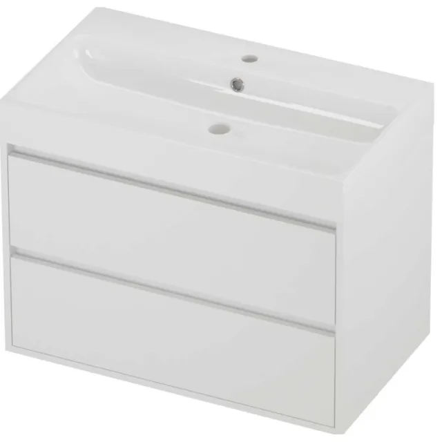 Proline Podium Badmeubelset Polystone Loft 1 Kraangat Greeploos 80x46x62 cm Glans Wit Mat White Mat Wit
