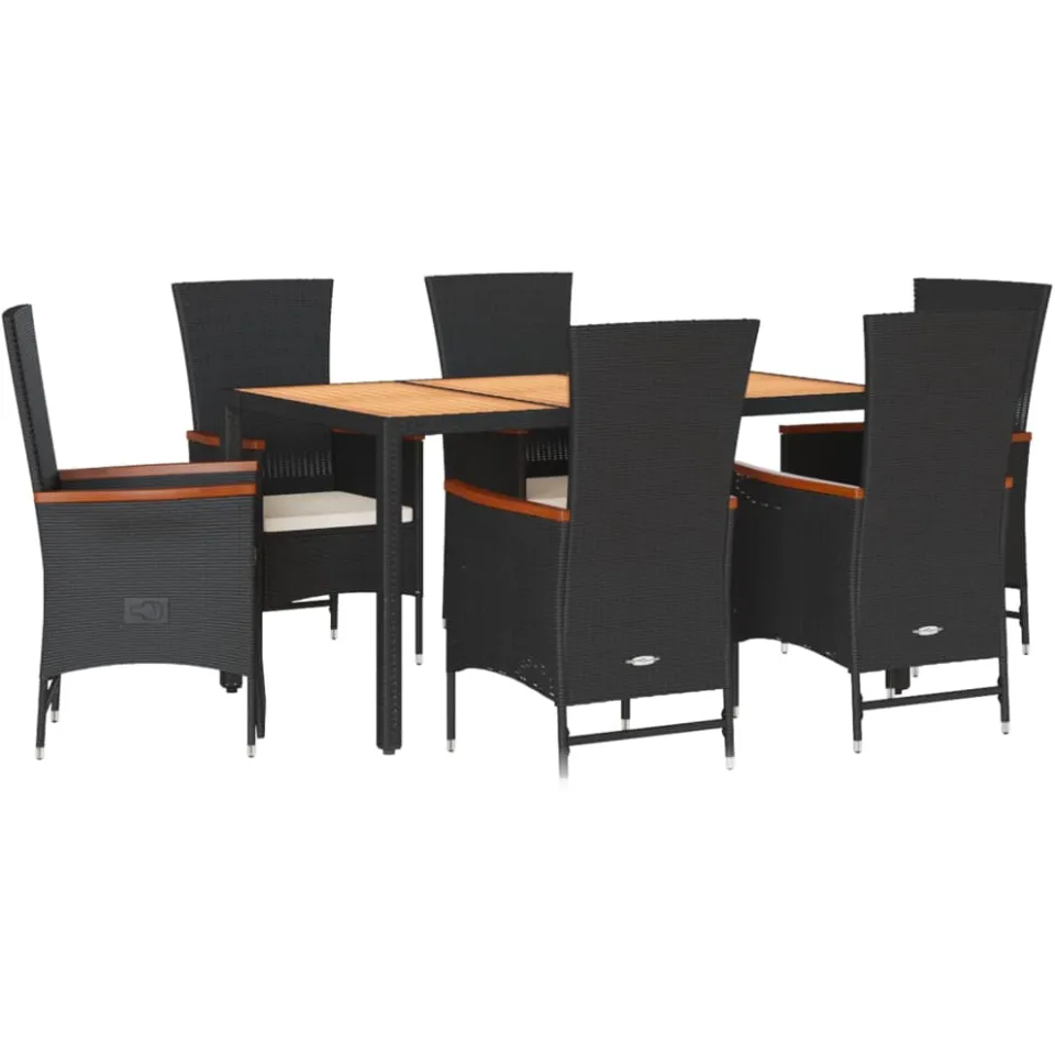 vidaXL 7-delige Tuinset met kussens poly rattan zwart