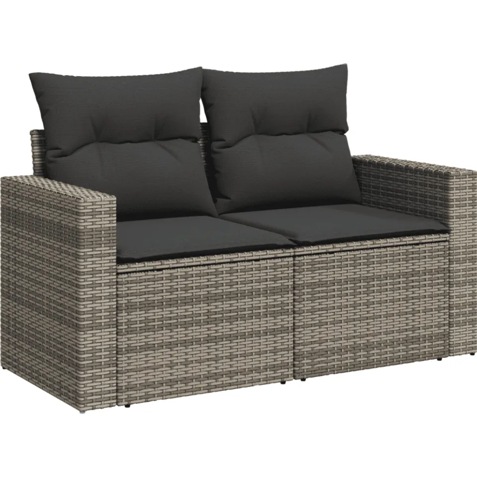vidaXL 4-delige Loungeset met kussens poly rattan grijs, foto 4