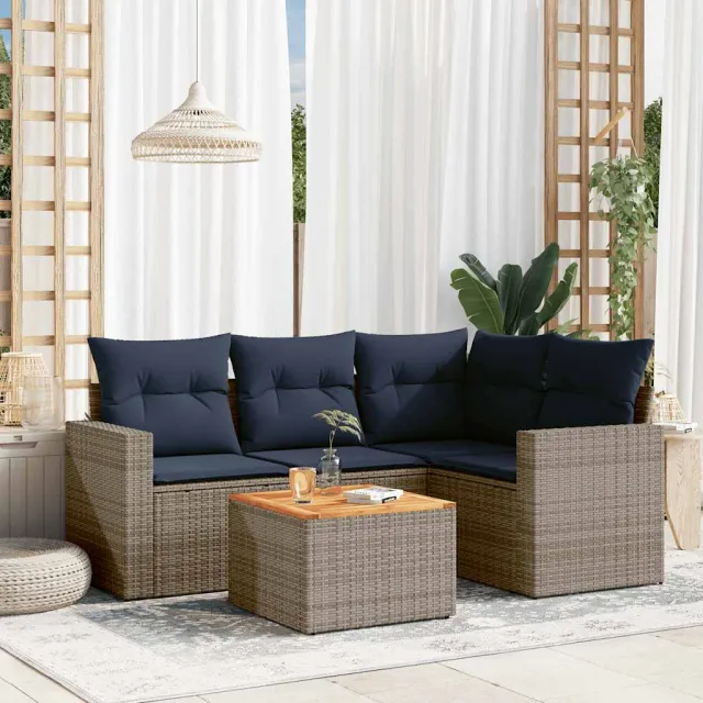 vidaXL 5-delige Loungeset met kussens poly rattan grijs, foto 2