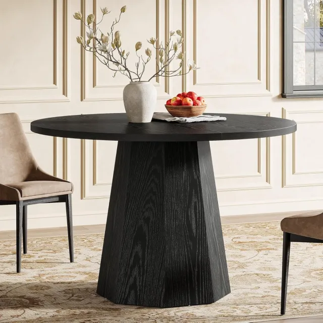 Tribesigns Ronde Eettafel - Keukentafel met Stabiel Schuin Onderstel - 118 X 118 X 76 cm - Eetkamertafel Voor 4 Personen - Moderne Eettafel - Zwarte