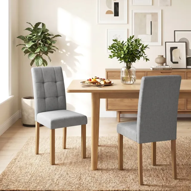 TEKROA Eetkamerstoel - Set van 2 eetkamerstoelen - moderne keukenstoelen - met gewatteerde zitting in linnenlookstof - lichtgrijs Vert foncé