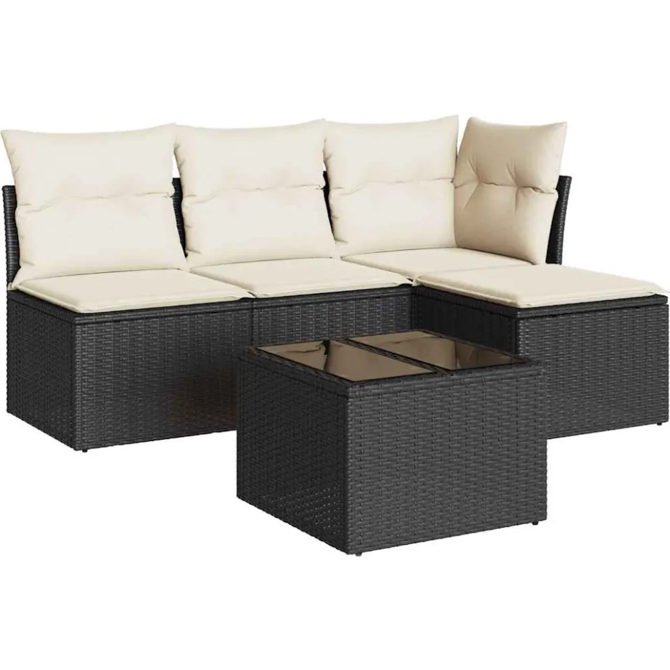 vidaXL 5-delige Loungeset met kussens poly rattan zwart
