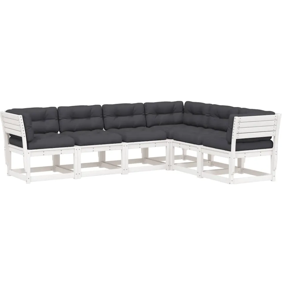 vidaXL 6-delige Loungeset met kussens massief grenenhout wit, foto 3