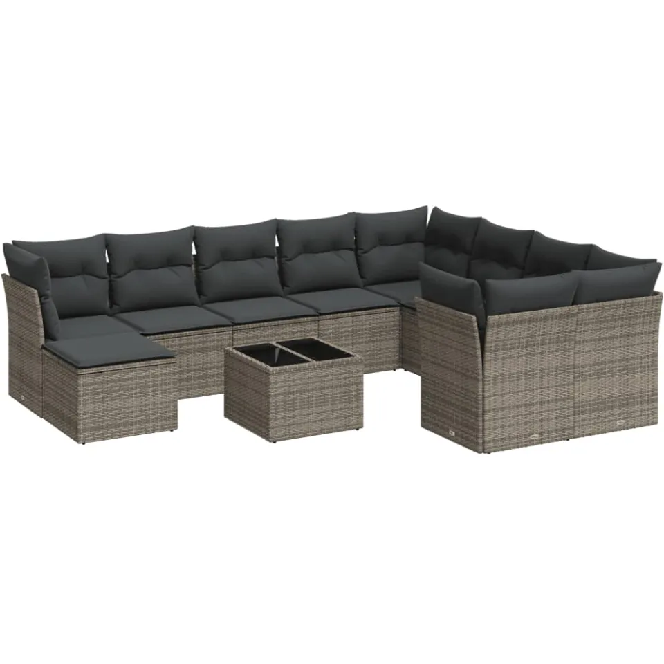 vidaXL 11-delige Loungeset met kussens poly rattan grijs, foto 3