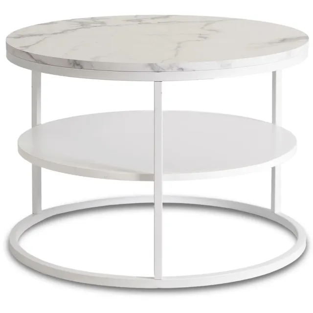 Mebel Elite BEST - Salontafel - Rond - Wit marmerlook - Met extra plank Wit;Wit marmerlook