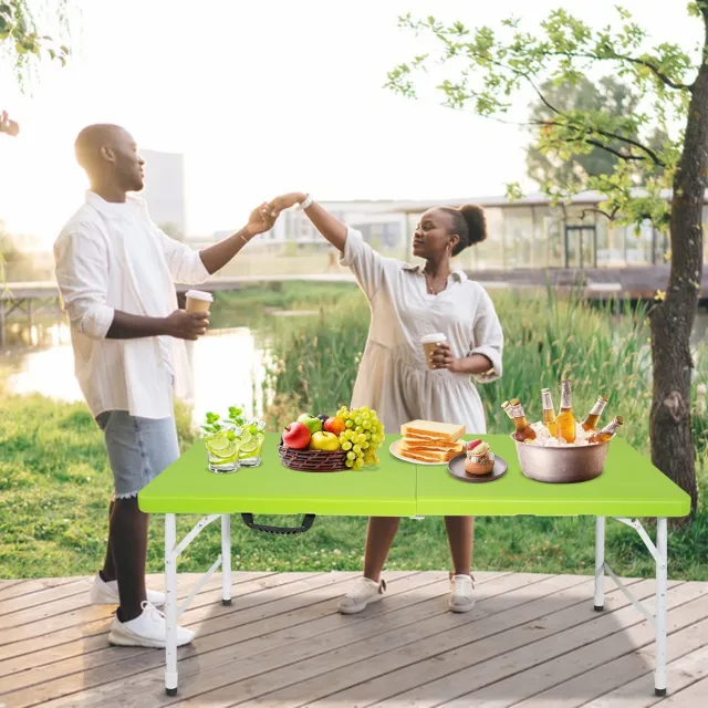 DESMIU Opvouwbare Picknicktafel - Verstelbare Hoogte Met Handgreep - Voor Camping En Binnengebruik - Kunststof En Staal - 125 x 61 cm - Groen