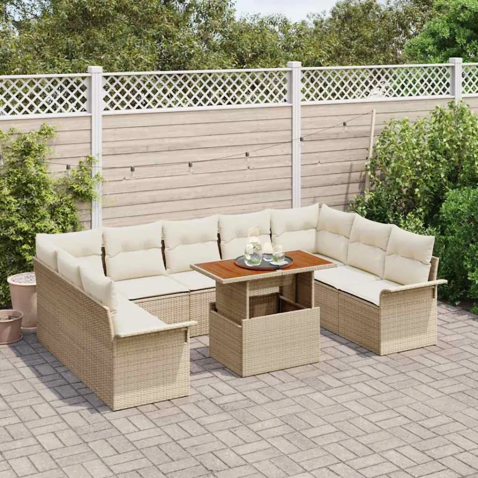 vidaXL Tuin Sofa Set 10 st Beige Poly riet, foto 2