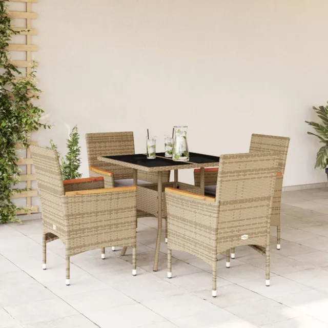 vidaXL 5-delige Tuinset met kussens poly rattan en glas beige, foto 2