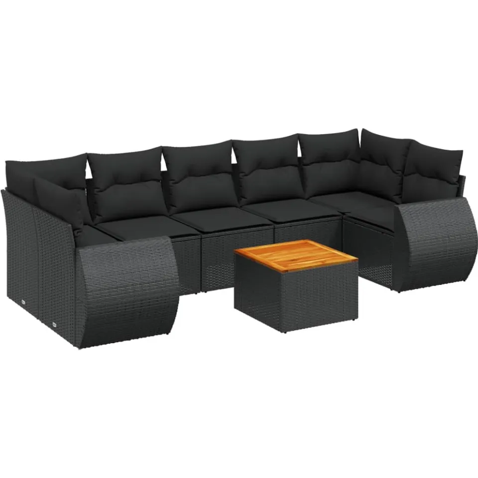 vidaXL 8-delige Loungeset met kussens poly rattan zwart, foto 3