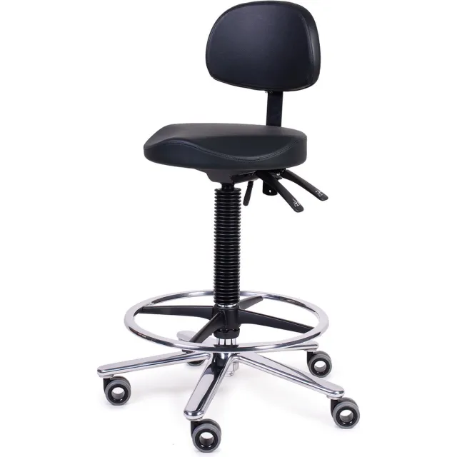 Firmseats Medical Wave XL - Professionele Kruk met Rugleuning en Voetring - Hygiënische wielen Zwart