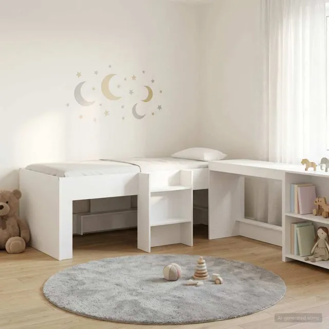 vidaXL Hoge Bed Frame met Bureau voor Kinderen 2 st Wit Bewerkt hout