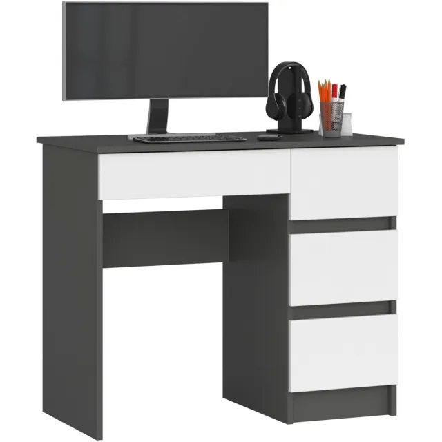 Akord Bureau Rechts A-7 / Computerbureau / Computer Tafel / Bureautafel Rechts / Grafietgrijs - Wit / 90 x 77 x 50 cm