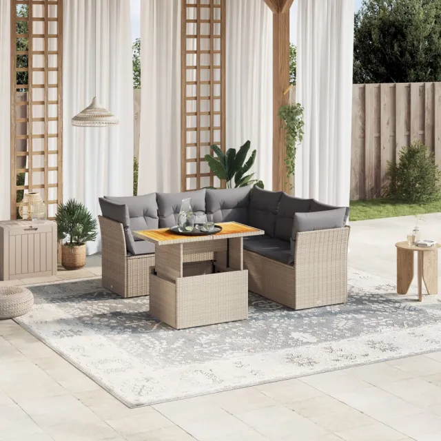 vidaXL 5-delige Loungeset met kussens poly rattan beige, foto 2