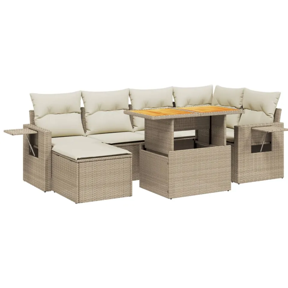 vidaXL 7-delige Loungeset met kussens poly rattan beige, foto 3