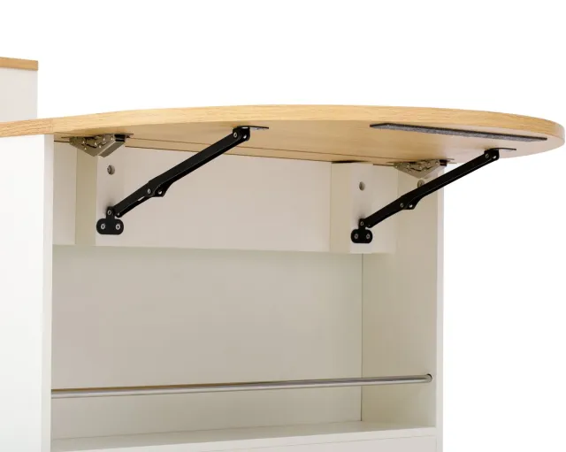 OKWISH Keukeneilandtafel - Uitschuifbaar Met Lades, Ledverlichting En Stopcontacten - Voor Keuken En Eetkamer - Wit - 55×80×95,5 cm