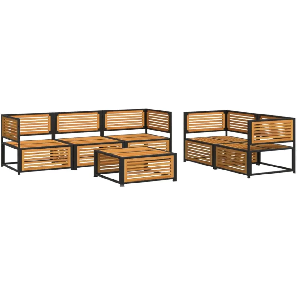 vidaXL 6-delige Loungeset met kussens massief acaciahout bruin, foto 2