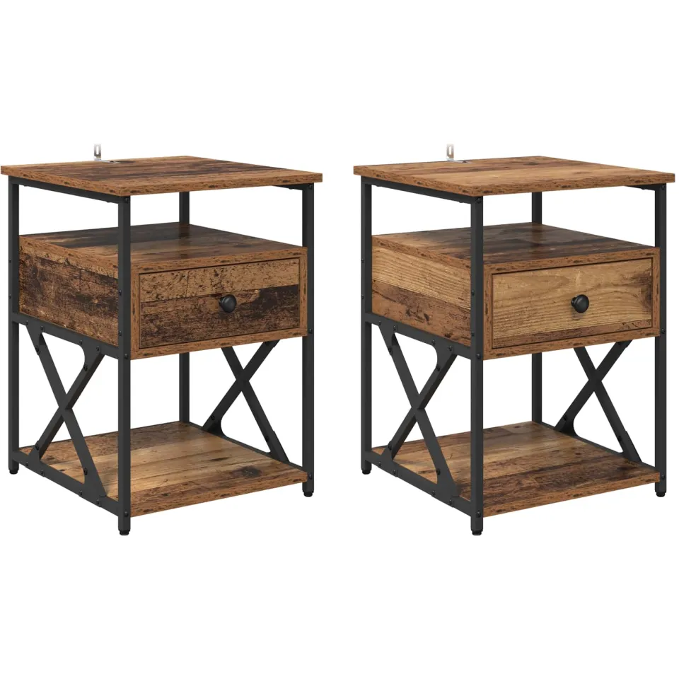 vidaXL Nachtkastje 2 st Oudhout 40 x 42 x 55 cm Bewerkt hout bruin, foto 3
