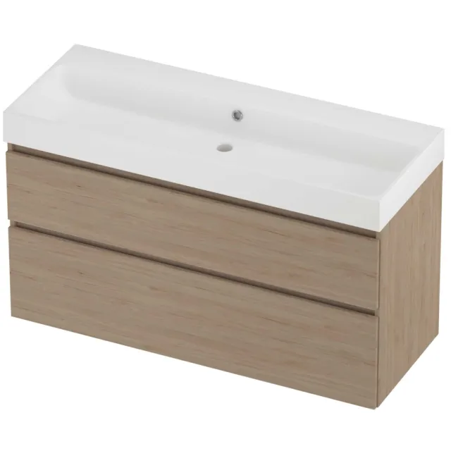 Proline Podium Badmeubelset Polystone Loft Zonder Kraangat 120x46x70 cm Mat White Ideal Oak Eiken