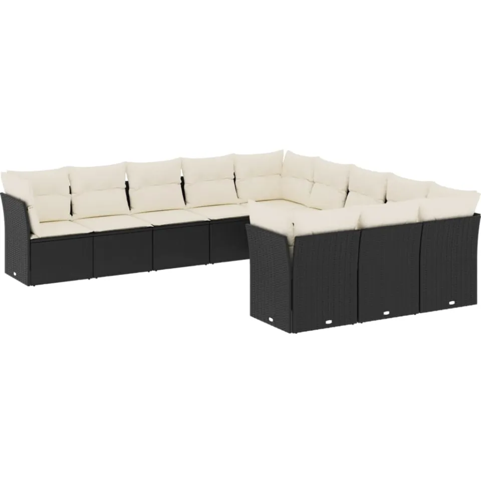 vidaXL 11-delige Loungeset met kussens poly rattan zwart, foto 3
