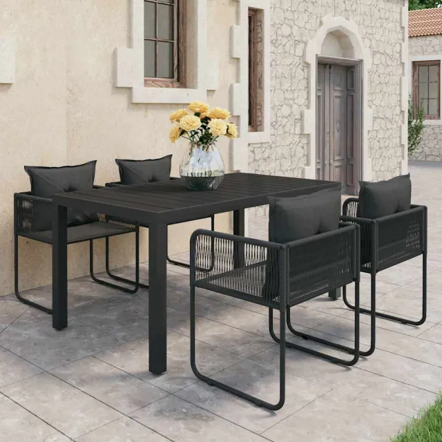 vidaXL 5-delige Tuinset PVC-rattan zwart, foto 2